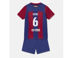 Barcelona Paez Gavi #6 Hjemmebanesæt Børn 2023-24 Kort ærmer (+ korte bukser)